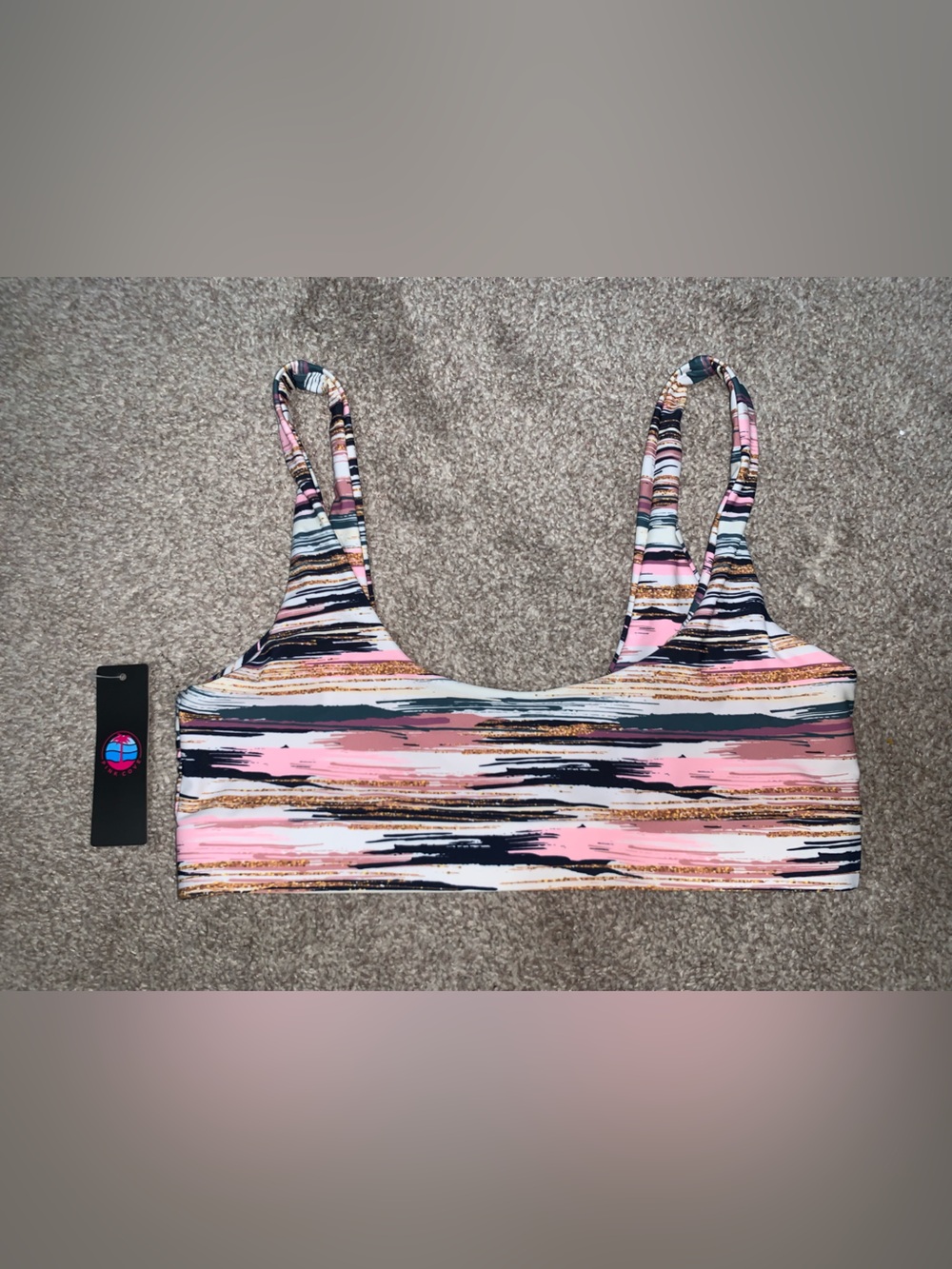 Pink Clove Pink, Black & Gold Brushstroke Bikini Top